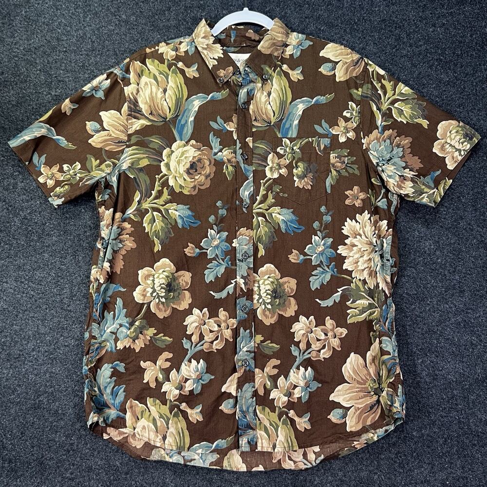 Ralph Lauren Shirt Mens Large Brown Floral Print Denim & Supply Casual Button Up